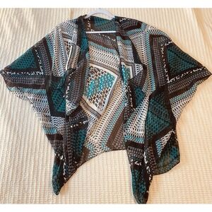 Women's Boho One Size Fits All Swim Suit Cover, Light Weight, Teal‎ Black White